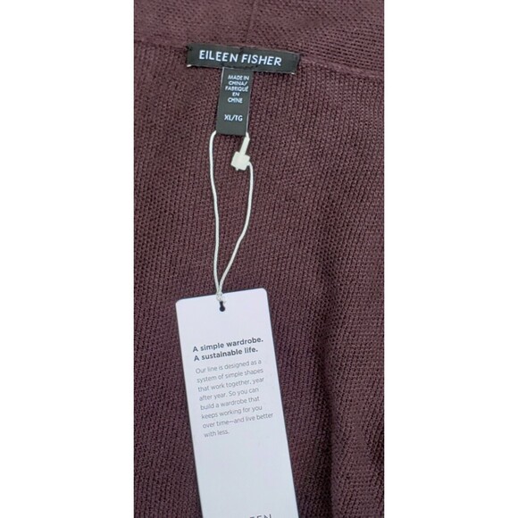 Eileen Fisher Plum Organic Linen Cotton Cardigan Easy Fit Thigh Length XL READ - Picture 7 of 10